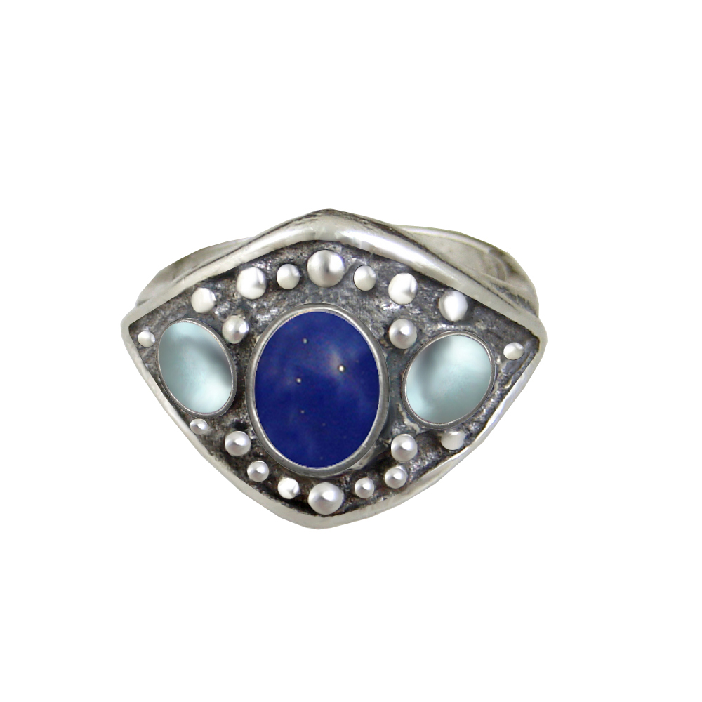 Sterling Silver Medieval Lady's Ring with Lapis Lazuli And Blue Topaz Size 9